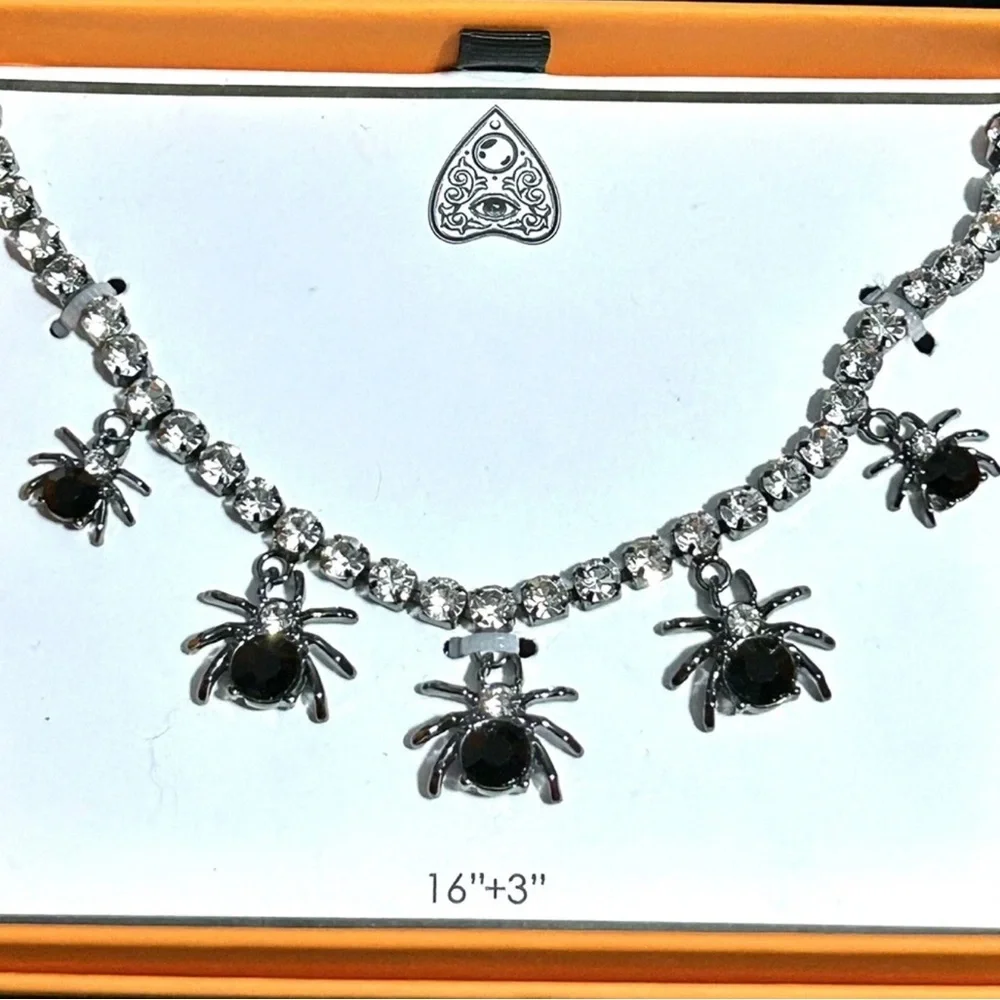 Halloween Spider Statement Necklace With Black And Clear Crystals - Picture 3 of 3